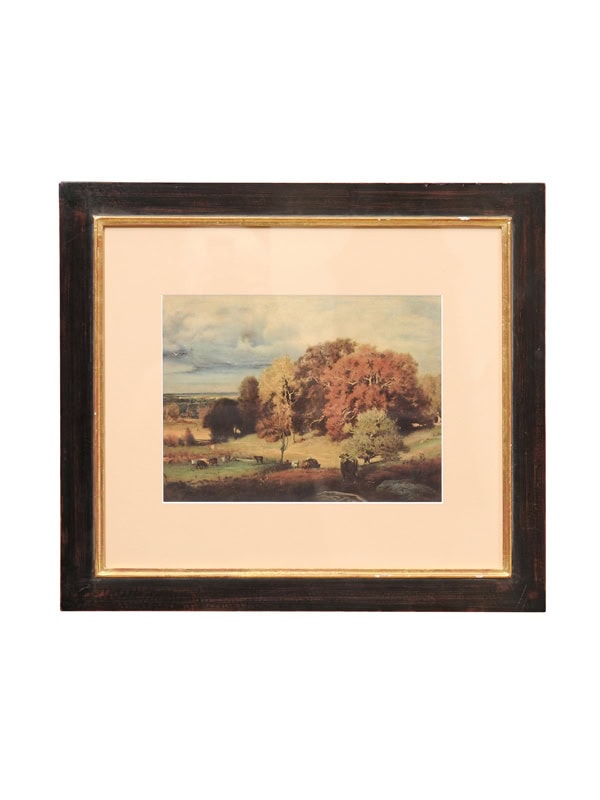 Framed Vintage Mountain Scene Watercolor Painting