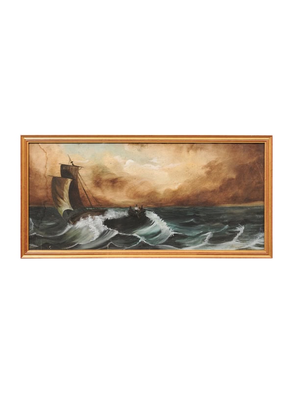 Framed Vintage Watercolor Stormy Seascape Painting