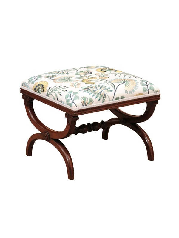 English William IV X Form Mahogany Stool with Upholstered Seat, Early 19th Century