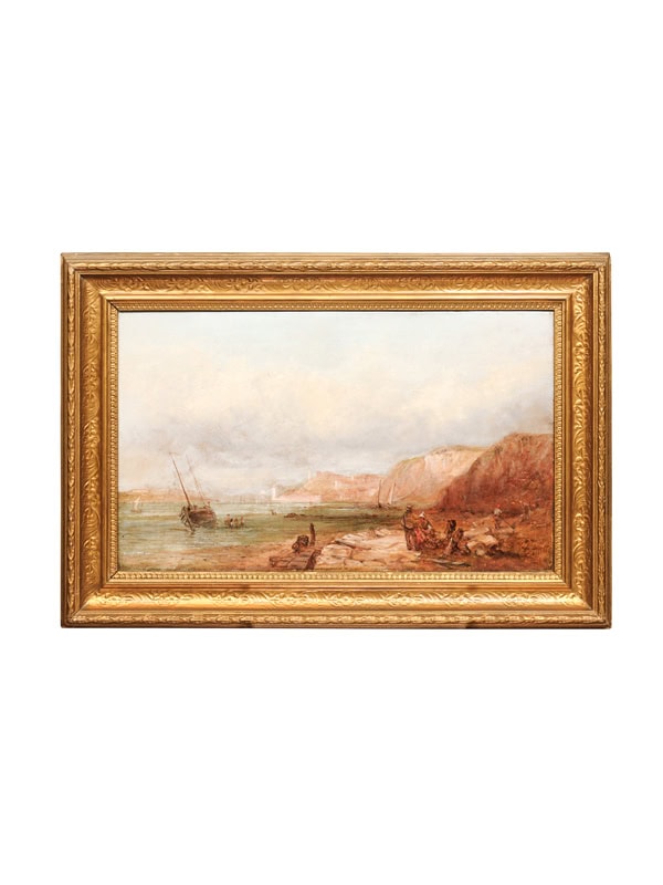 Continental Framed Giltwood Oil on Canvas Landscape Painting of Seaside, Late 19th Century