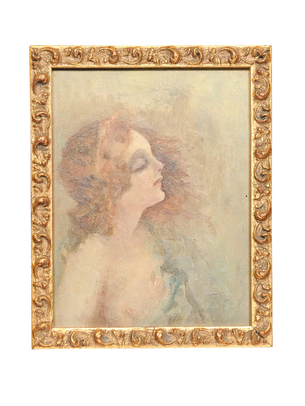 Early 20th Century Giltwood Framed Oil on Board Portrait of a Woman