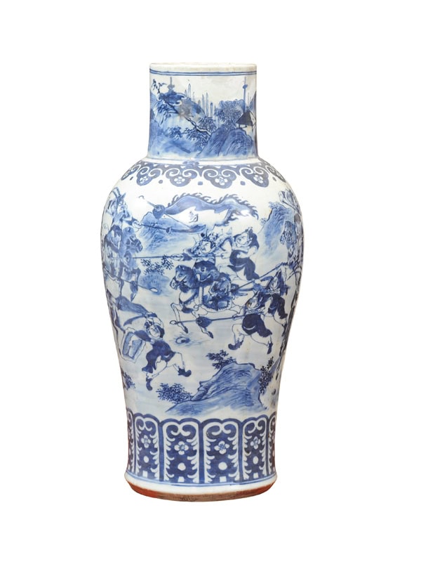 Late 19th Century Large Chinese Export Blue & White Porcelain Vase, with Restoration