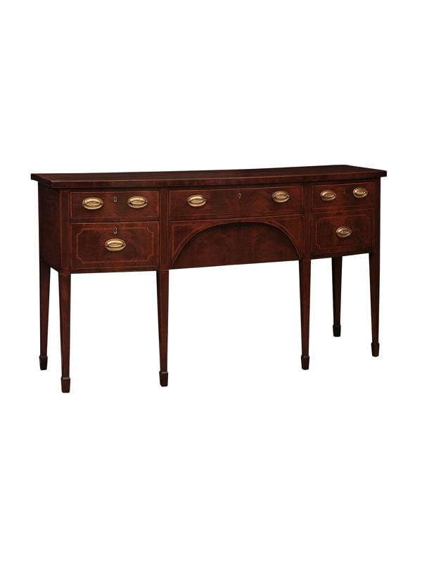 English 19th Century Mahogany Bowfront Side Board with String Inlay