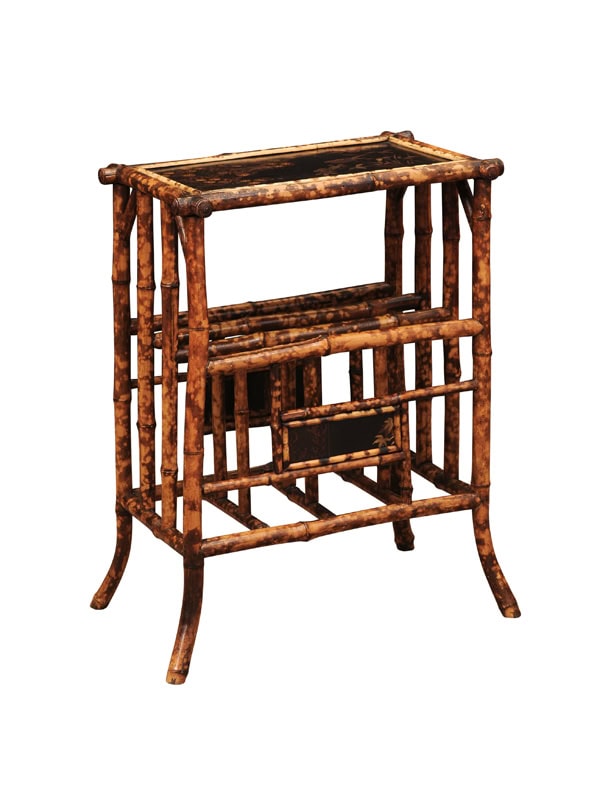 Late 19th Century English Bamboo Canterbury/Magazine Rack with Lacquered Top