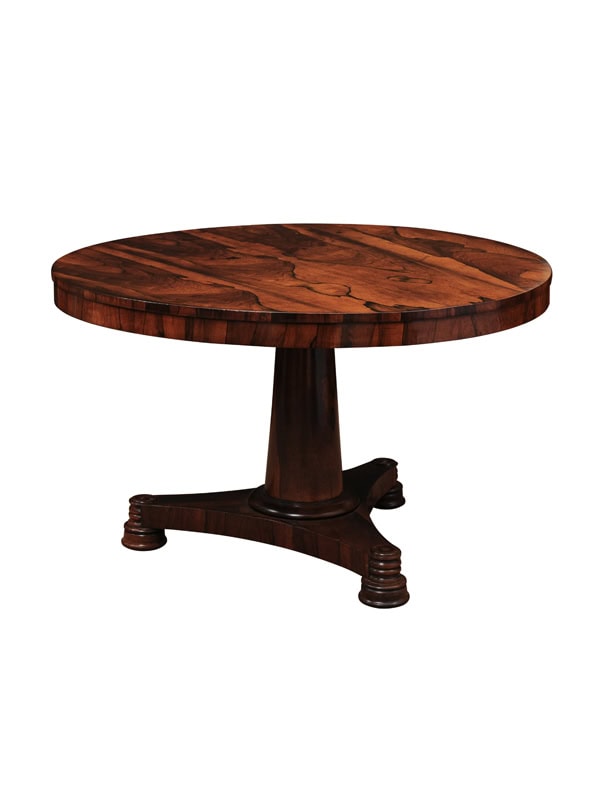 19th Century English Rosewood Center with Pedestal Base and Bun Feet