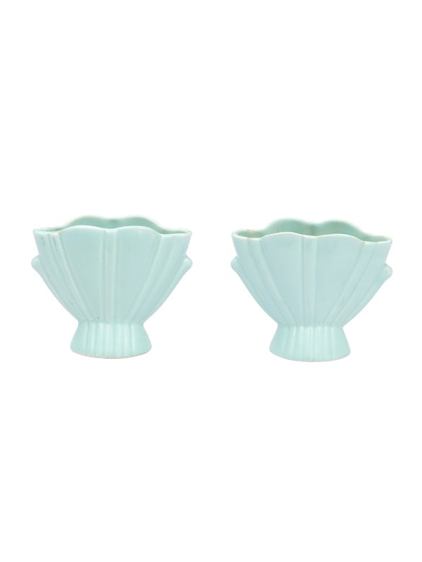 Pair of Small Vintage Pale Green Ceramic Bud Vases