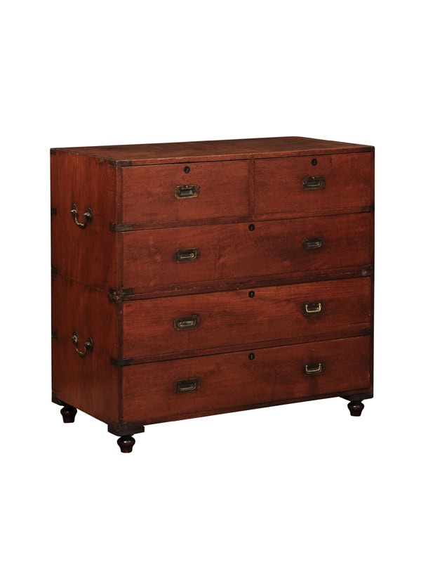 English Camphor Wood Campaign Chest with 5 Drawers and Brass Mounts