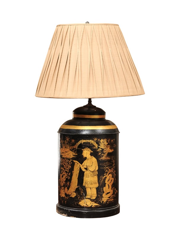 19th Century  Black Tole Chinoiserie Tea Canister, Wired as a Lamp