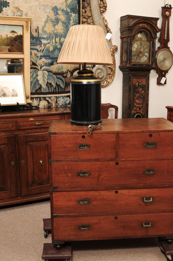 19th Century  Black Tole Chinoiserie Tea Canister, Wired as a Lamp - Image 5