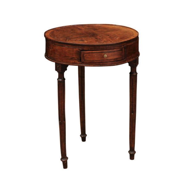 Late 18th Century Italian Walnut Gueridon Table with crossbanding, 1 Drawer and Fluted  Legs - Image 2