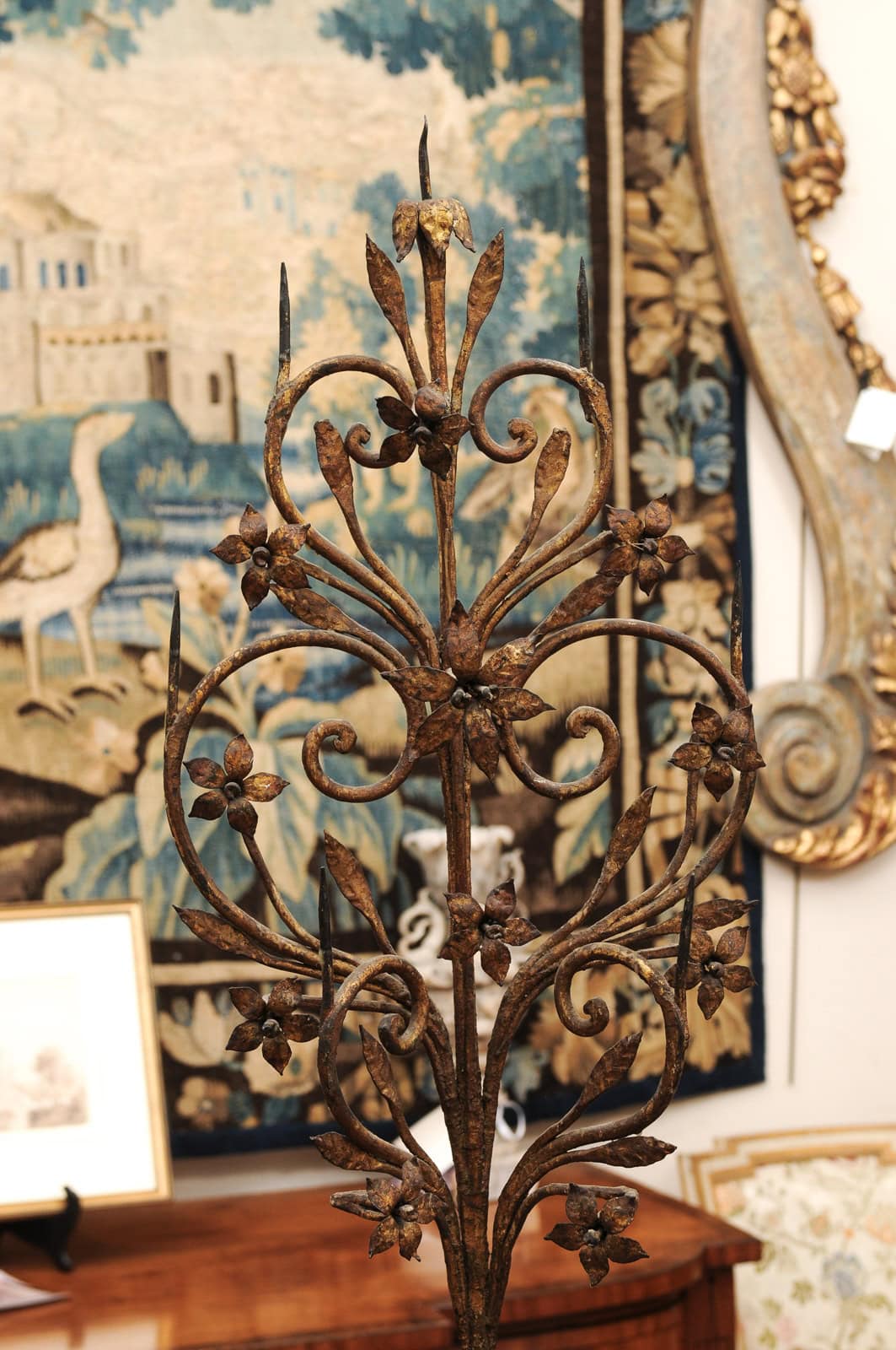 Pair Italian Early 18th Century Giltwood and Metal Candelabras with Flower detail - Image 7