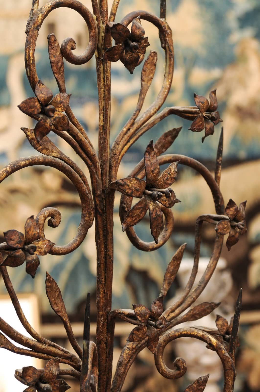 Pair Italian Early 18th Century Giltwood and Metal Candelabras with Flower detail - Image 15