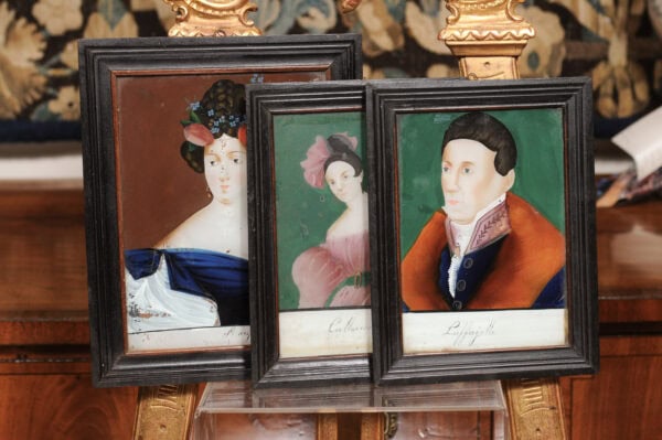 Set of 3 Framed 18th Century Eglomise / Reverse Painting on Glass Portraits, France - Image 5