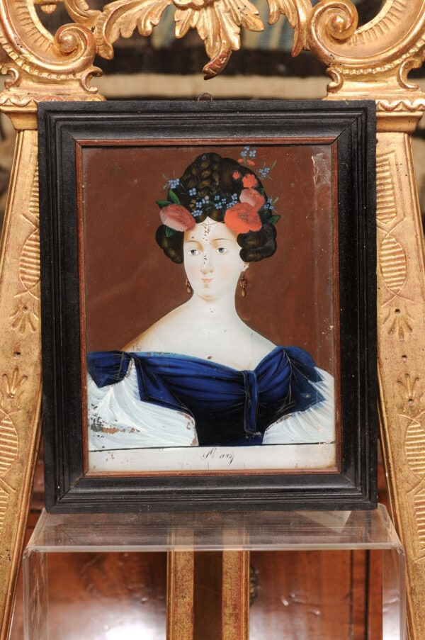 Set of 3 Framed 18th Century Eglomise / Reverse Painting on Glass Portraits, France - Image 6