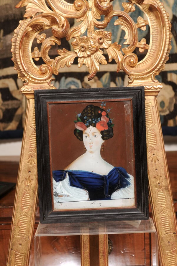 Set of 3 Framed 18th Century Eglomise / Reverse Painting on Glass Portraits, France - Image 7