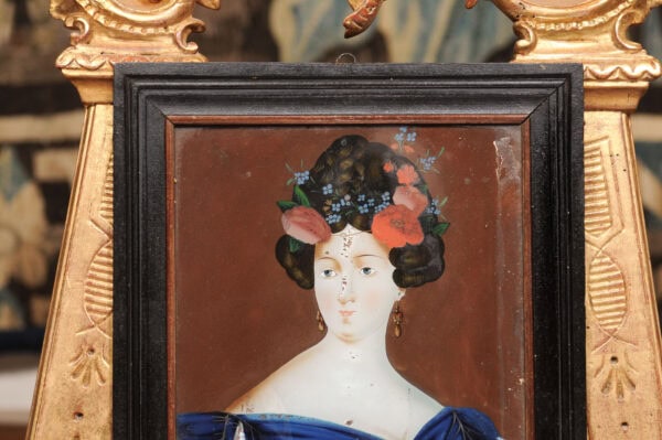 Set of 3 Framed 18th Century Eglomise / Reverse Painting on Glass Portraits, France - Image 8