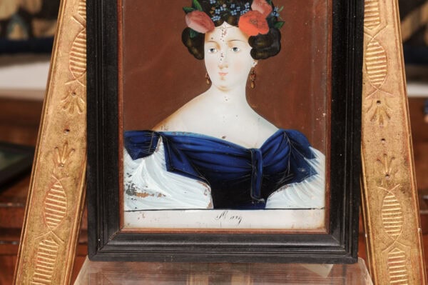 Set of 3 Framed 18th Century Eglomise / Reverse Painting on Glass Portraits, France - Image 9