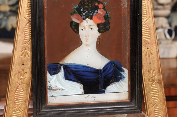 Set of 3 Framed 18th Century Eglomise / Reverse Painting on Glass Portraits, France - Image 10
