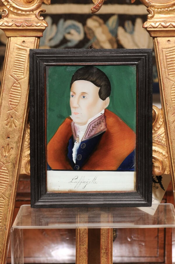 Set of 3 Framed 18th Century Eglomise / Reverse Painting on Glass Portraits, France - Image 14