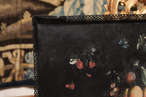 19th Century Black Tole Rectangular Tray with Bird, fruit and Flower Detail - Image 13