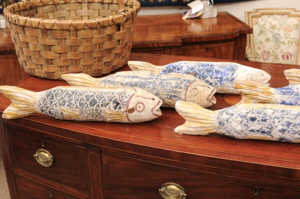Set of 6 Wooden Painted Sardine Fish with Basket - Image 17
