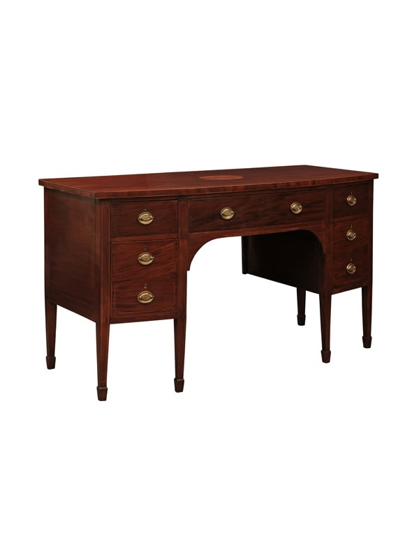 19th Century English Mahogany Bowfront Sideboard with Oval Satinwood & String Inlay Detail