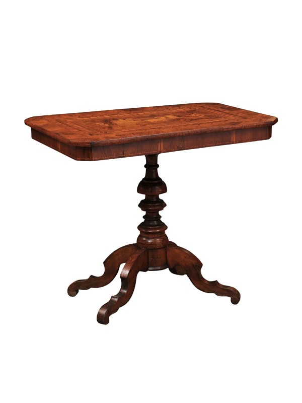 Rectangular Italian Sorrento Table with Marquetry Inlaid Top & Pedestal Base, late 19th Century