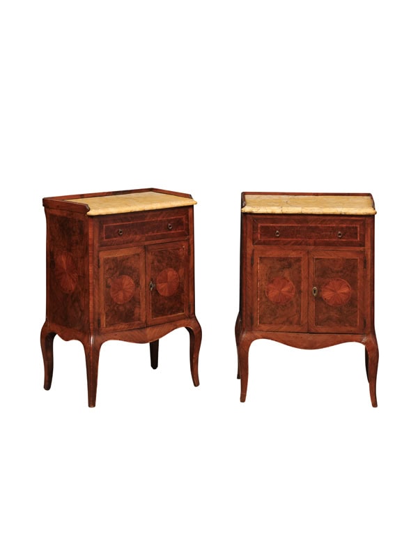 Pair of 19th Century Italian Commodini with Marble Tops , Drawer & Cabinet Doors