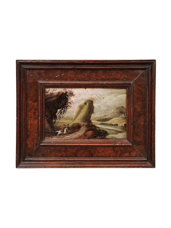 Italian Walnut Framed Oil on Copper Landscape Painting, 19th Century