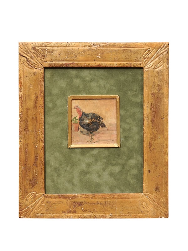 Italian Giltwood Framed Oil on Board Painting of a Turkey, Signed F. P. Michetti (Francesco Paolo 1852-1929)