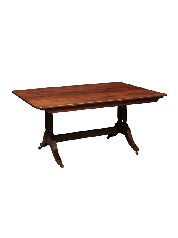 19th Century English Rectangular Mahogany Breakfast Table with Twist Leg Base & Brass Castors