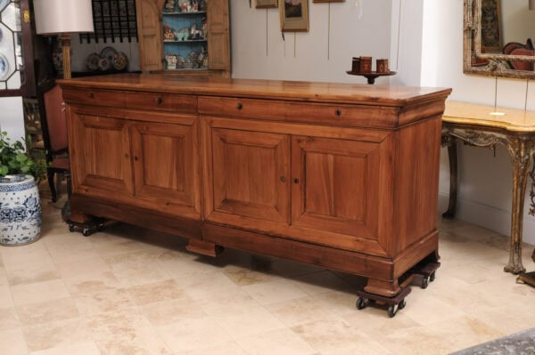 Large French Louis Philippe Style Fruitwood Enfilade with 4 Doors & Drawers - Image 13