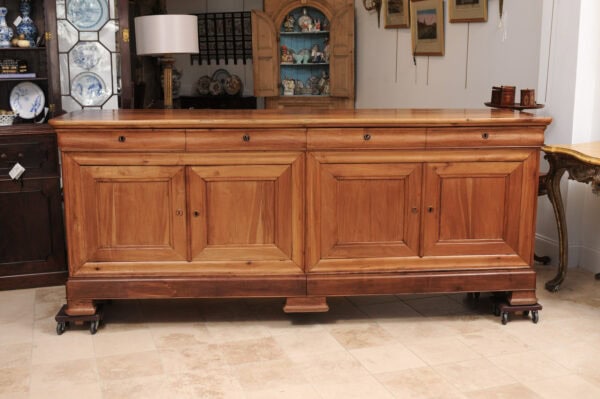 Large French Louis Philippe Style Fruitwood Enfilade with 4 Doors & Drawers - Image 14