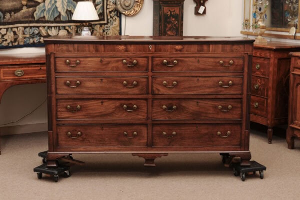 19th Century English Mahogany Mule Chest with 4 Sliding Drawers, Inlay & Reeded Corners (false Drawers can be converted) - Image 15