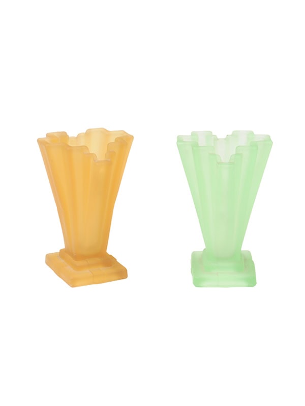 Set of 2 Art Deco Frosted Glass Bud Vases ca. 1930