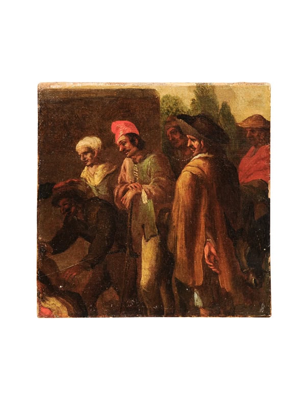 18th Century Oil on Canvas Painting of Gathered Men