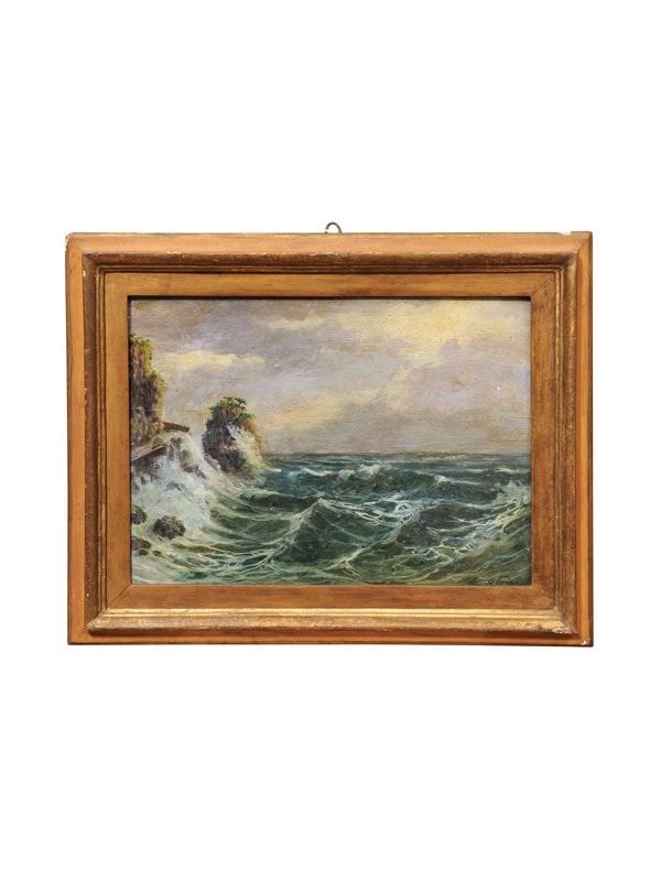 Giltwood Framed 19th Century Oil on Board Seascape Painting