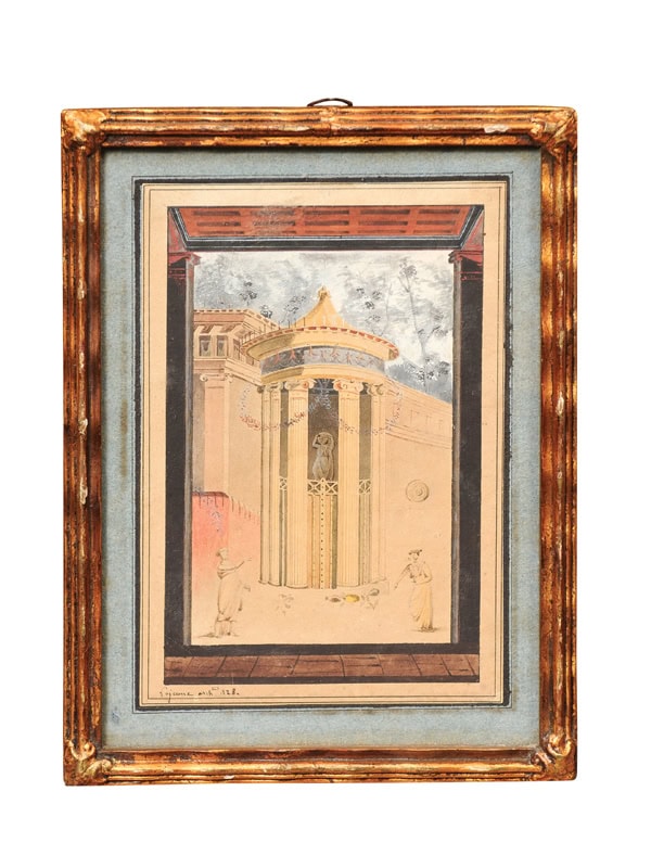 Small Framed Italian Architectural Painting, signed & dated 1828