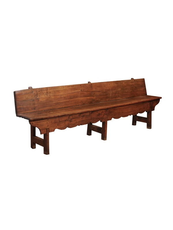 18th Century Spanish Long Walnut Bench with Shaped Apron