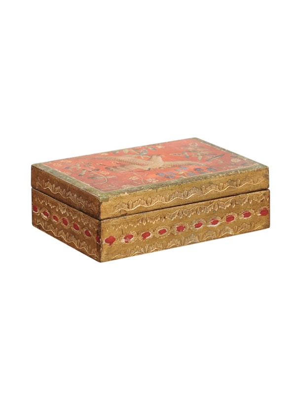 Vintage Italian Gilt and Painted Wooden Box with Bird in Flight Detail, 20th Century