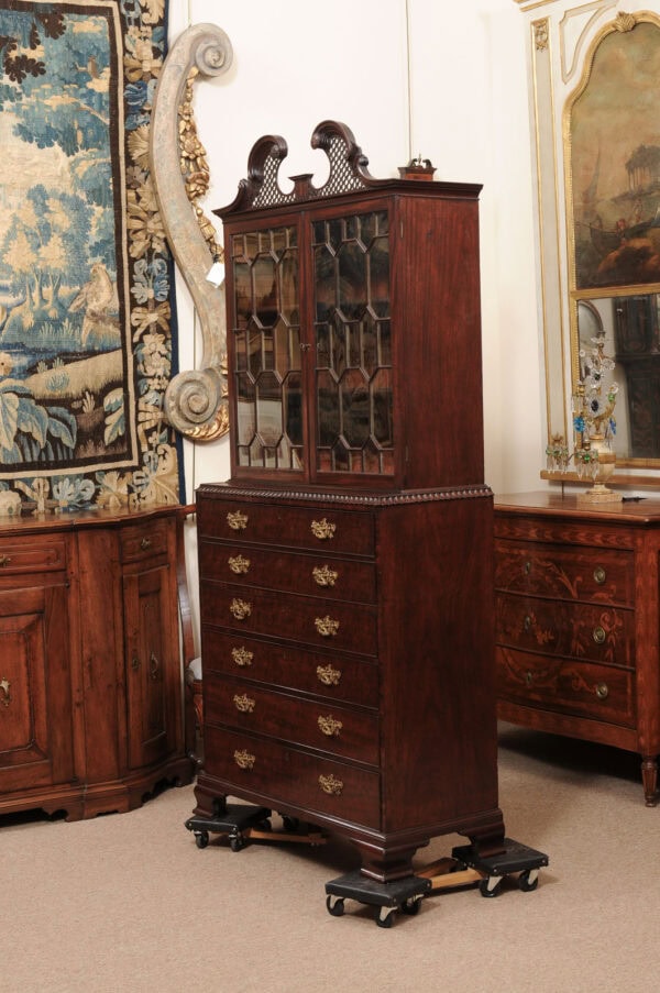 19th Century English Mahogany Secretary Bookcase with Fretwork Swan Neck Cornice - Image 16