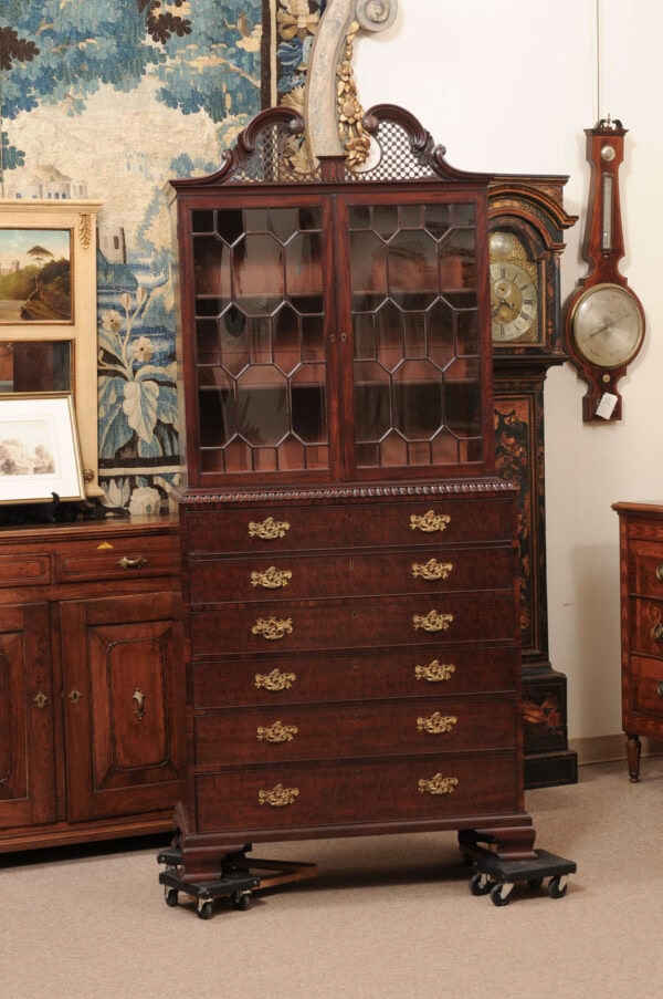 19th Century English Mahogany Secretary Bookcase with Fretwork Swan Neck Cornice - Image 17