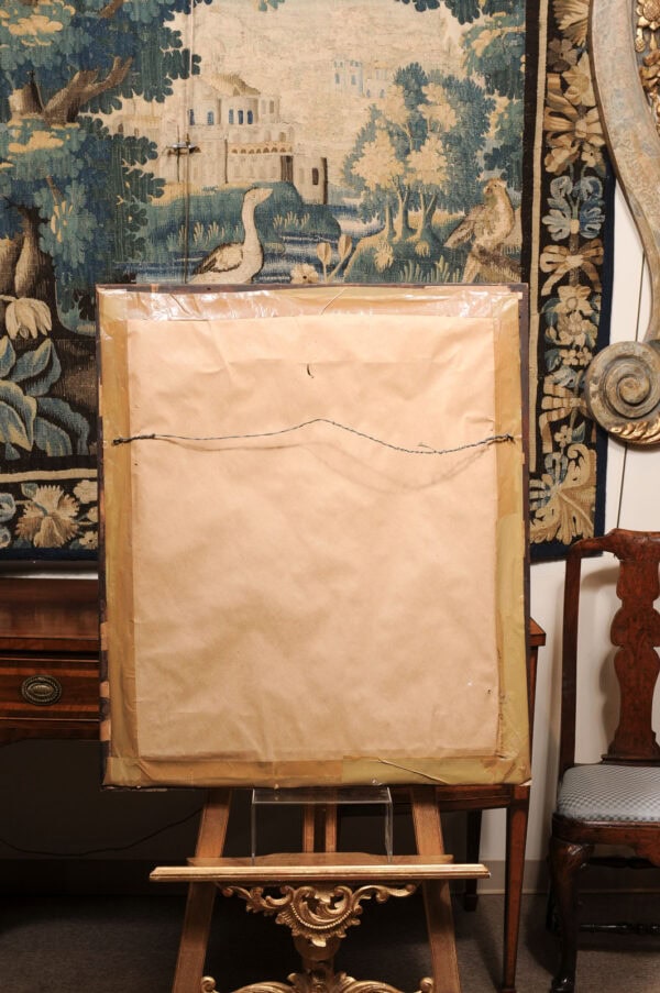 Large 19th Century Needle Point Tapestry of a Women Standing in Front of Arched Windows Praying in Maple Frame - Image 13
