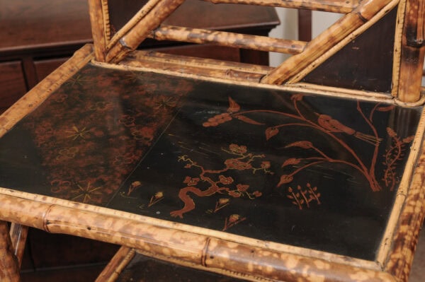 Late 19th Century English Bamboo Cabinet with Black Lacquered Detail and Foliage Design - Image 13
