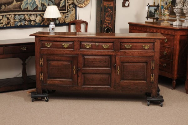 English 18th Century Oak Dresser Base with 3 Drawers and 2 Raised Paneled Cabinet Doors Below - Image 13