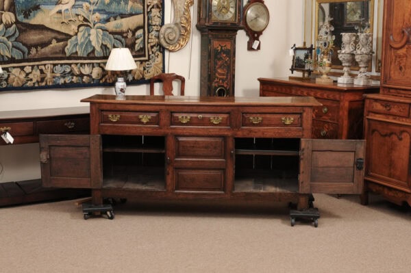 English 18th Century Oak Dresser Base with 3 Drawers and 2 Raised Paneled Cabinet Doors Below - Image 14