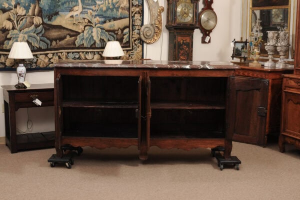 French Transitional Louis XV / Louis XVI Marble Top Enfilade in Walnut with 4 Cabinet Doors - Image 13