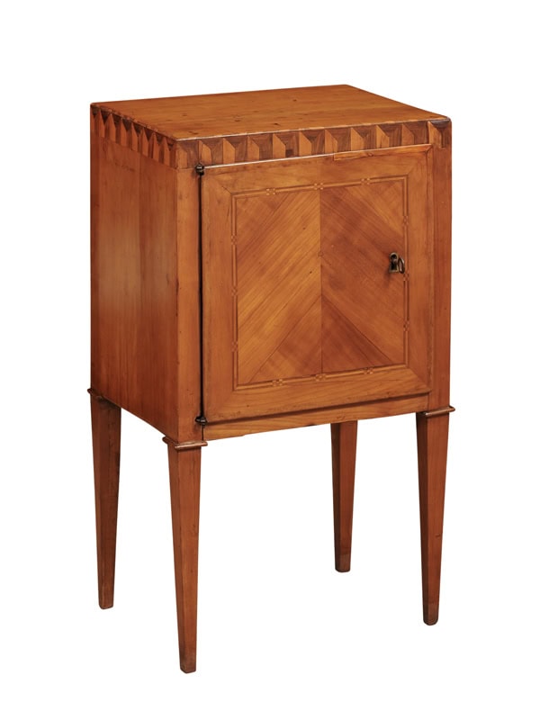 Italian Neoclassical Style Walnut Commodino with Parquetry Inlay and 1 Door, ca. 1890