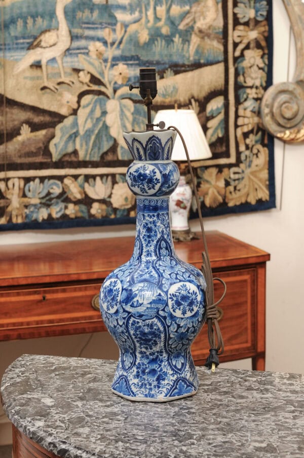 Tall 19th Century Delft Blue & White Vase, Wired as a Lamp - Image 13