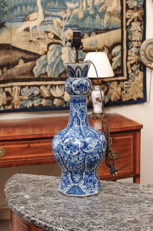 Tall 19th Century Delft Blue & White Vase, Wired as a Lamp - Image 14